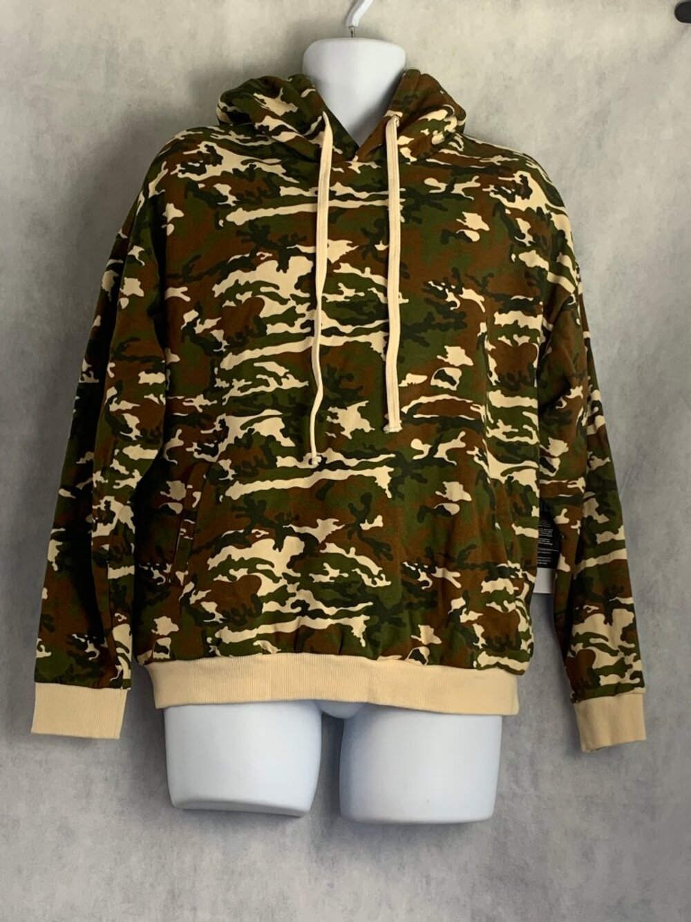 Sanctuary Men's Fleece Pullover Hoodie, Green Multi Camouflage, NWT